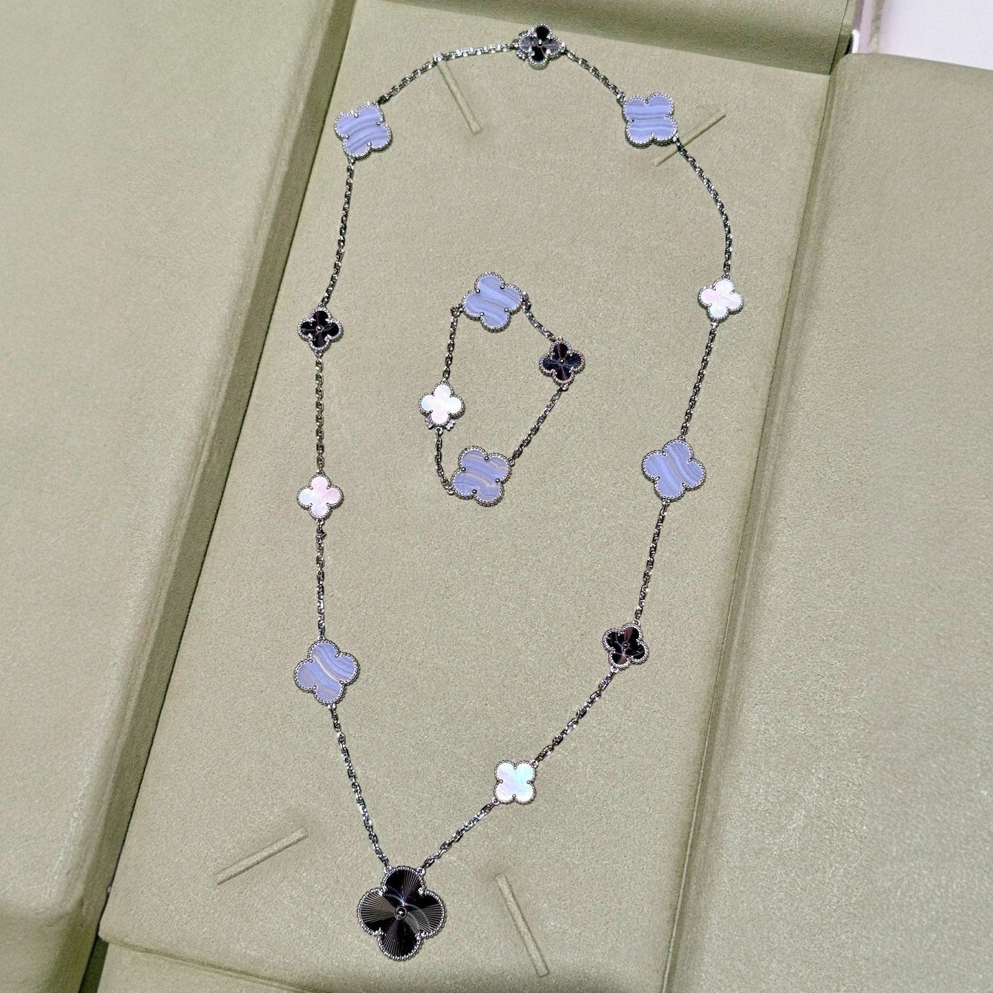 [Star Jewelry]DETACHABLE CLOVER 15(11+4) FLOWER SILVER NECKLACE SET