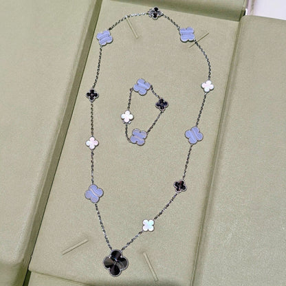 [Star Jewelry]DETACHABLE CLOVER 15(11+4) FLOWER SILVER NECKLACE SET