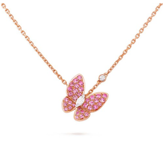[Star Jewelry]BUTTERFLY RED DIAMOND ROSE GOLD NECKLACE