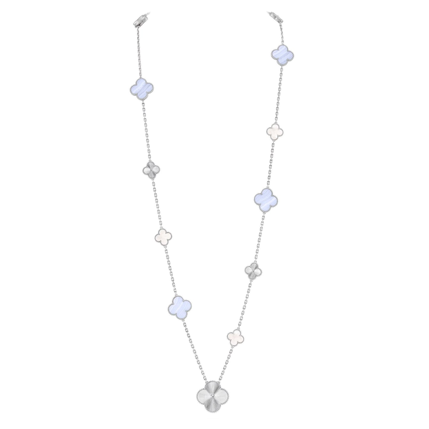 [Star Jewelry]DETACHABLE CLOVER 15(11+4) FLOWER SILVER NECKLACE SET