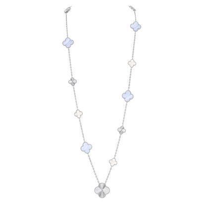 [Star Jewelry]DETACHABLE CLOVER 15(11+4) FLOWER SILVER NECKLACE SET