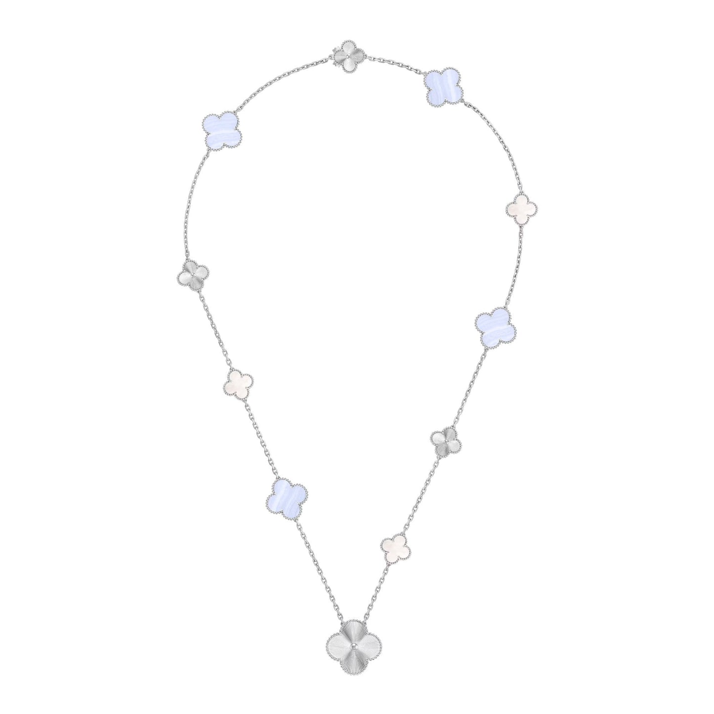 [Star Jewelry]DETACHABLE CLOVER 15(11+4) FLOWER SILVER NECKLACE SET