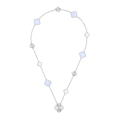 [Star Jewelry]DETACHABLE CLOVER 15(11+4) FLOWER SILVER NECKLACE SET