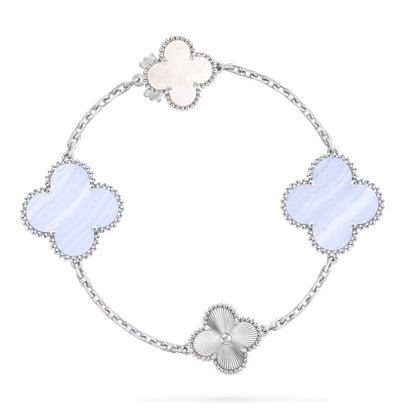 [Star Jewelry]DETACHABLE CLOVER 15(11+4) FLOWER SILVER NECKLACE SET