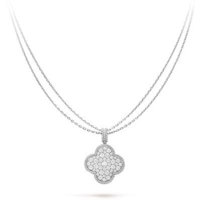 [Star Jewelry]CLOVER 25MM SILVER FULL DIAMOND BIG CLOVER NECKLACE