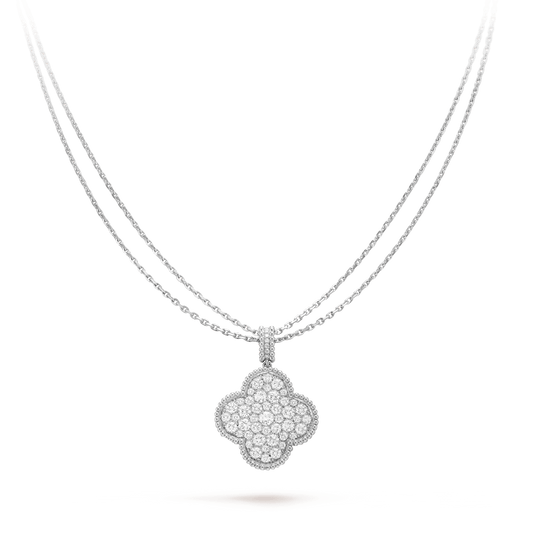 [Star Jewelry]CLOVER 25MM SILVER FULL DIAMOND BIG CLOVER NECKLACE