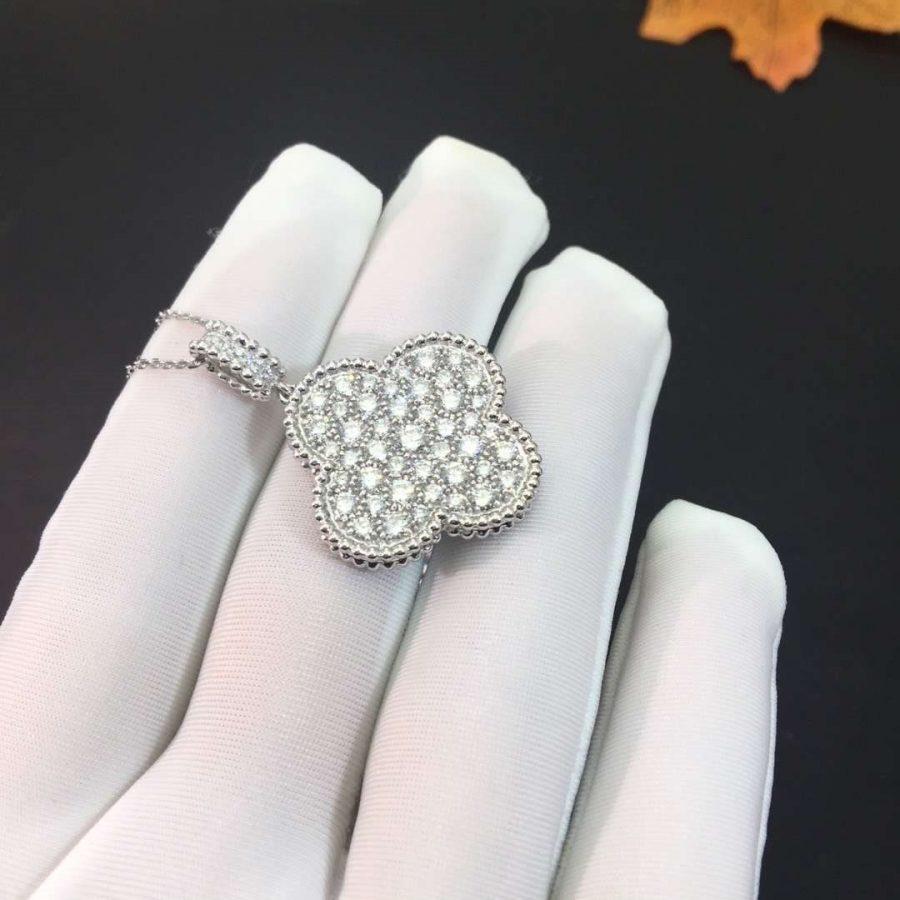 [Star Jewelry]CLOVER 25MM SILVER FULL DIAMOND BIG CLOVER NECKLACE