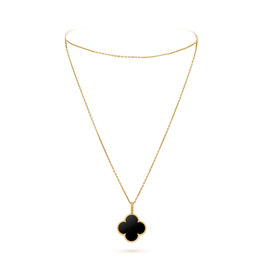 [Star Jewelry]CLOVER 25MM GOLD ONYX BIG CLOVER NECKLACE