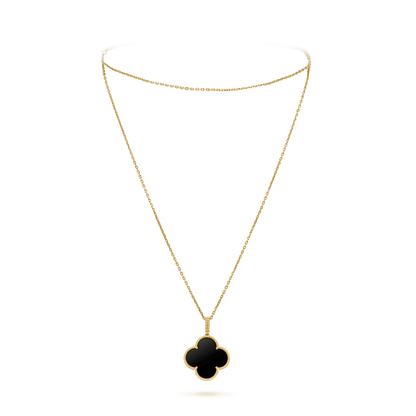 [Star Jewelry]CLOVER 25MM GOLD ONYX BIG CLOVER NECKLACE