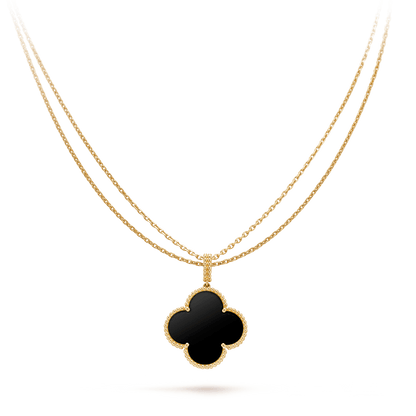 [Star Jewelry]CLOVER 25MM GOLD ONYX BIG CLOVER NECKLACE