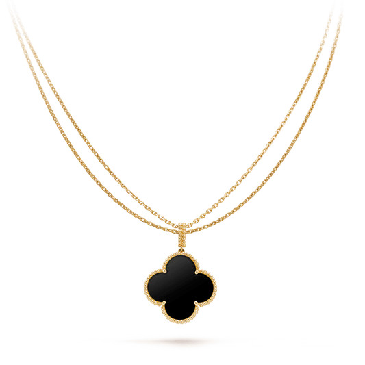 [Star Jewelry]CLOVER 25MM GOLD ONYX BIG CLOVER NECKLACE