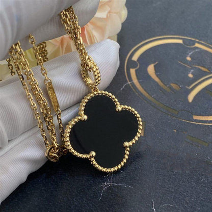 [Star Jewelry]CLOVER 25MM GOLD ONYX BIG CLOVER NECKLACE