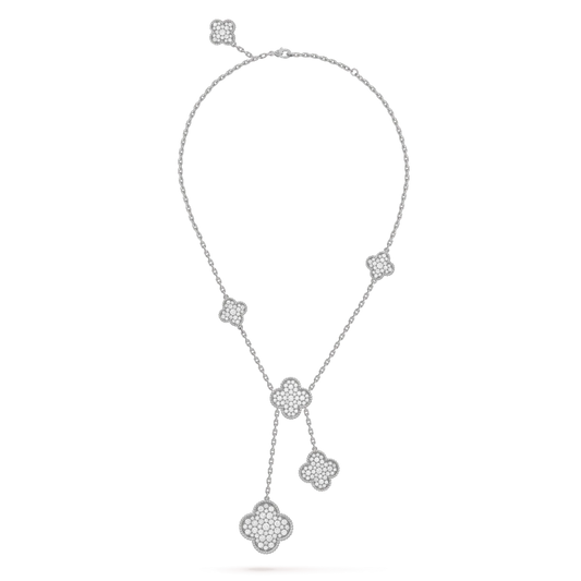 [Star Jewelry]CLOVER 5 MOTIFS SILVER DIAMONDS NECKLACE