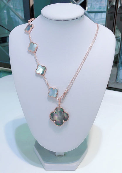 [Star Jewelry]COMBINED BRACELET 5 MOTIFS AND NECKLACE DARK MOP ROSE GOLD