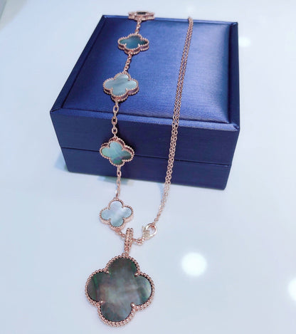 [Star Jewelry]COMBINED BRACELET 5 MOTIFS AND NECKLACE DARK MOP ROSE GOLD