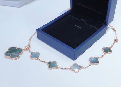 [Star Jewelry]COMBINED BRACELET 5 MOTIFS AND NECKLACE DARK MOP ROSE GOLD