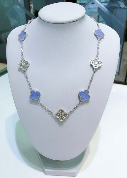 [Star Jewelry]CLOVER 10 MOTIFS CHALCEDONY DIAMONDS SILVER NECKLACE