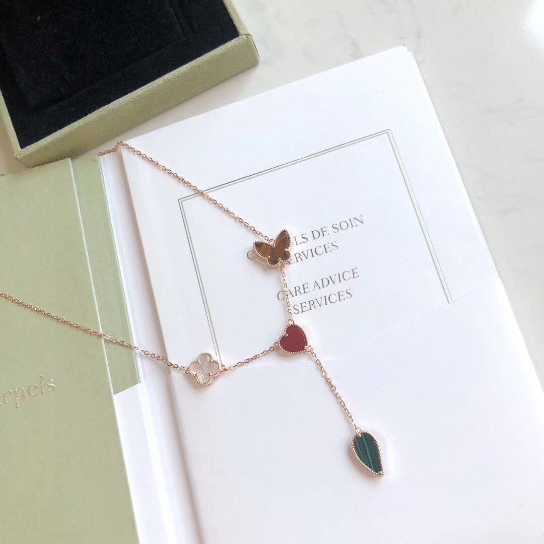 [Star Jewelry]LUCKY SPRING 4 MOTIFS ROSE GOLD NECKLACE