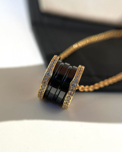 [Star Jewelry]ZERO 1 BLACK CERAMIC DIAMOND PINK GOLD NECKLACE