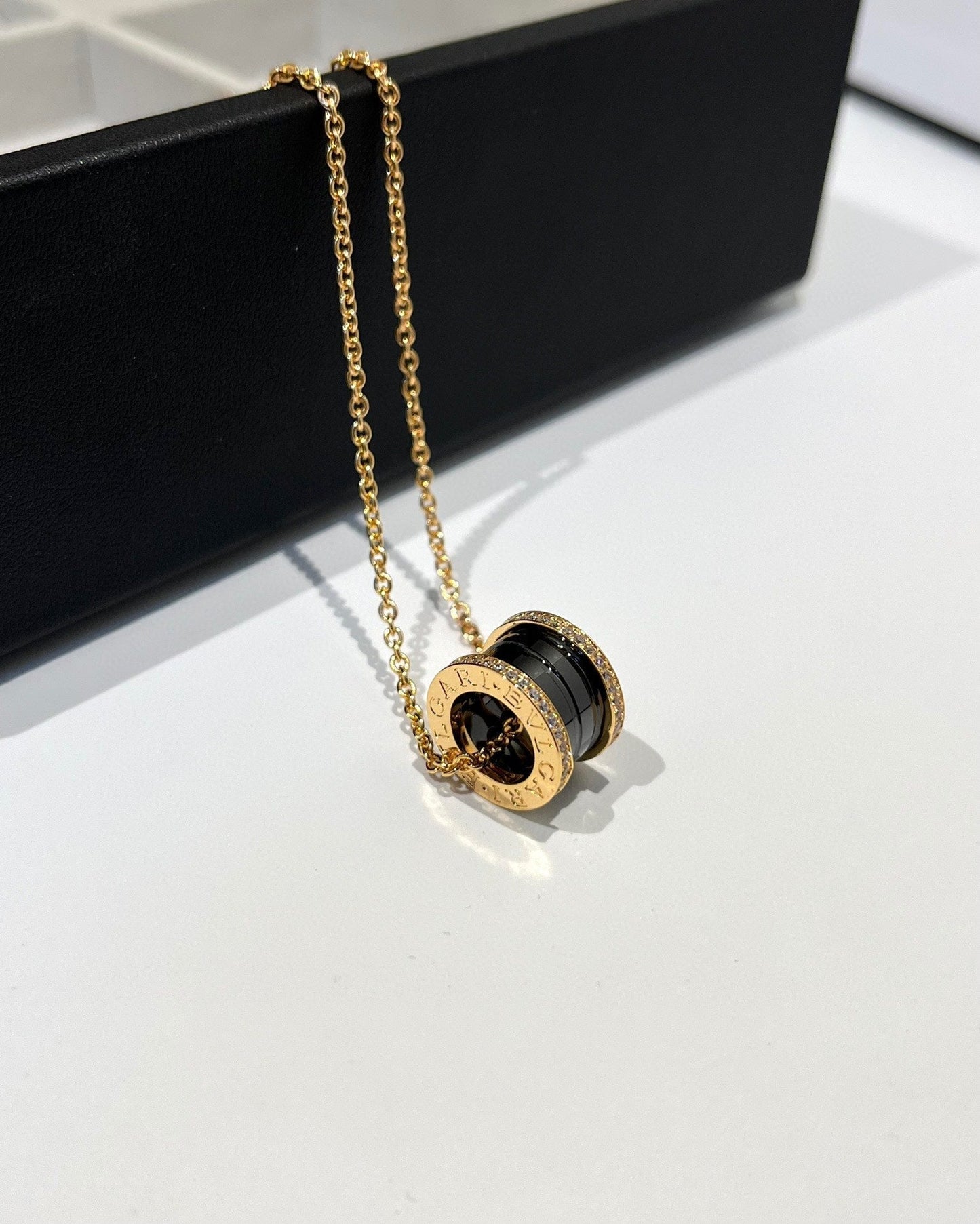 [Star Jewelry]ZERO 1 BLACK CERAMIC DIAMOND PINK GOLD NECKLACE