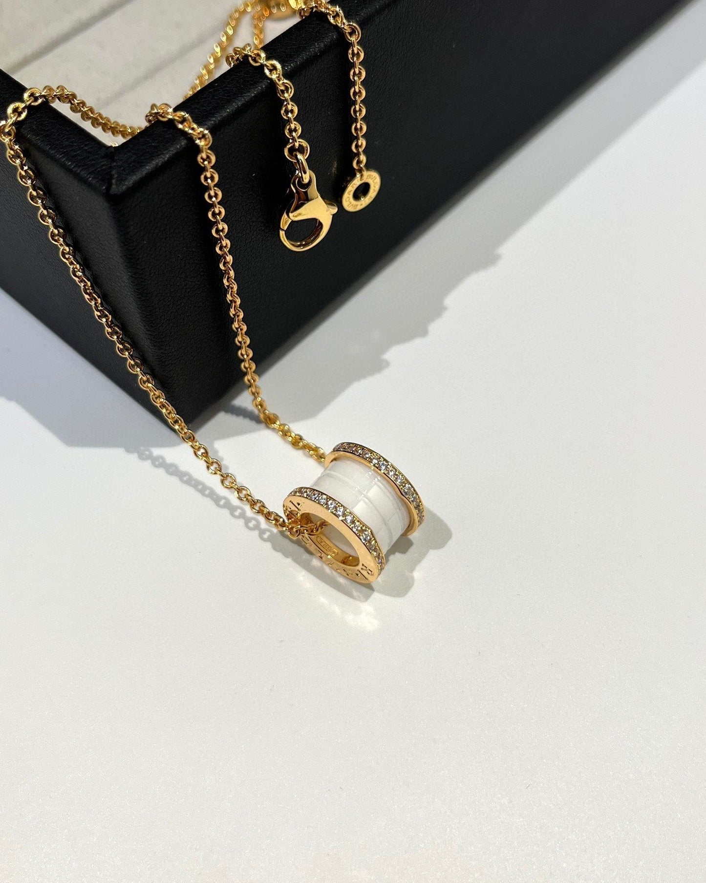 [Star Jewelry]ZERO 1 WHITE CERAMIC DIAMOND PINK GOLD NECKLACE